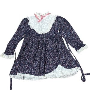 Vintage peaches n cream kids dress 4 floral smock lace long sleeve